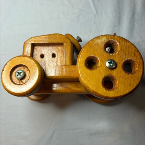 Vintage Wooden Tractor With Rolling Wheels - Picture 2 of 5